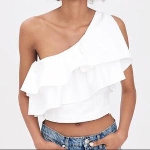 One shoulder ruffle tiered top